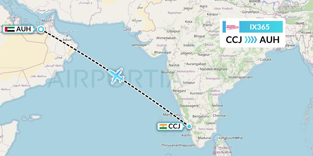 IX365 Air India Express Flight Map: Kozhikode to Abu Dhabi