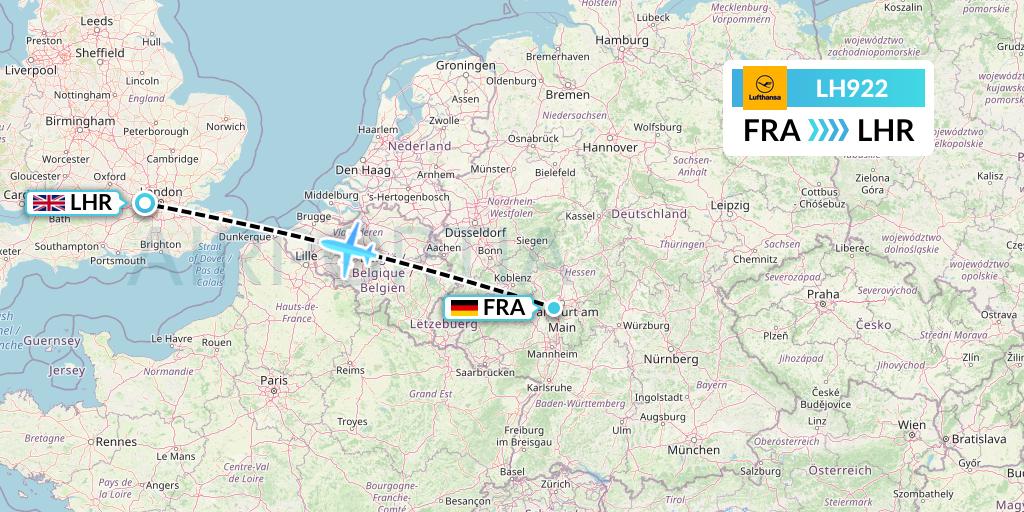 LH922 Lufthansa Flight Map: Frankfurt to London