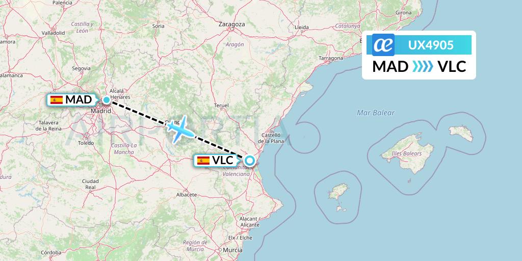 UX4905 Air Europa Flight Map: Madrid to Valencia