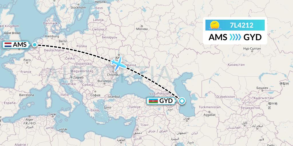 7L4212 Silk Way West Airlines Flight Map: Amsterdam to Baku