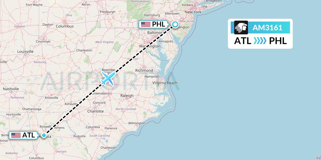 AM3161 Aeromexico Flight Map: Atlanta to Philadelphia