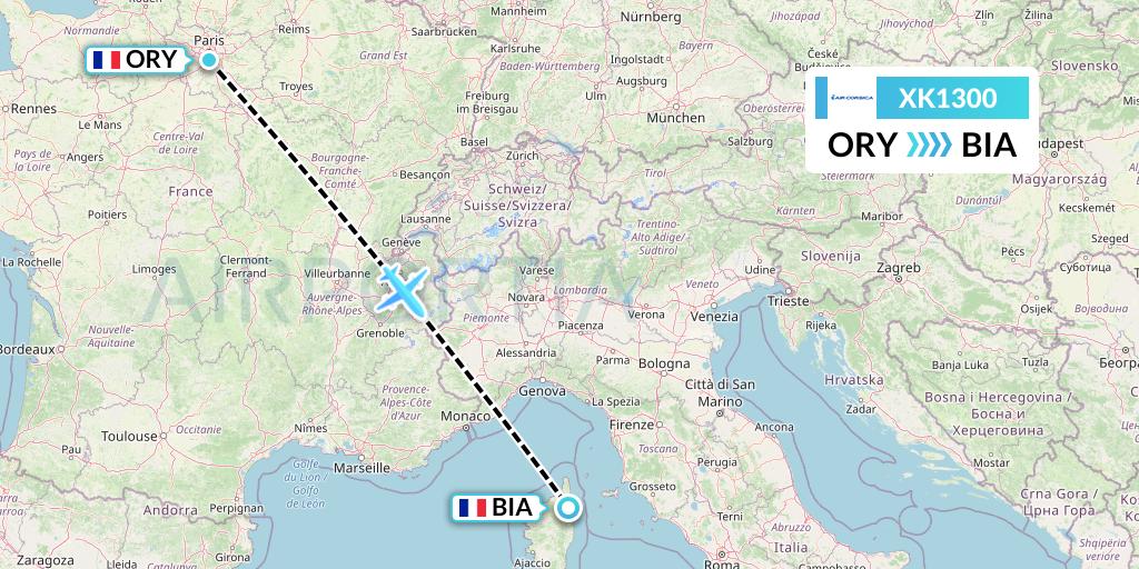 XK1300 Air Corsica Flight Map: Paris to Bastia