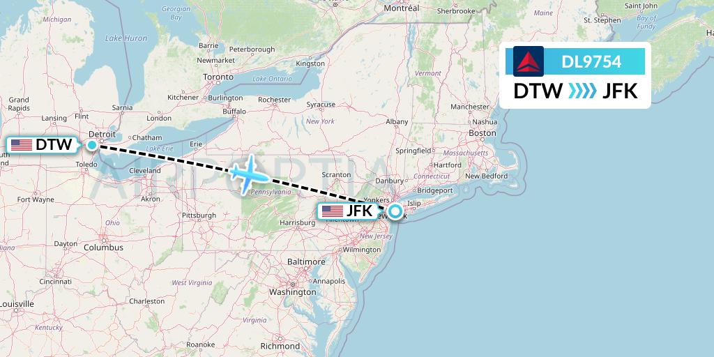 DL9754 Delta Air Lines Flight Map: Detroit to New York