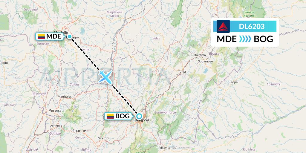 DL6203 Delta Air Lines Flight Map: Medellin to Bogota