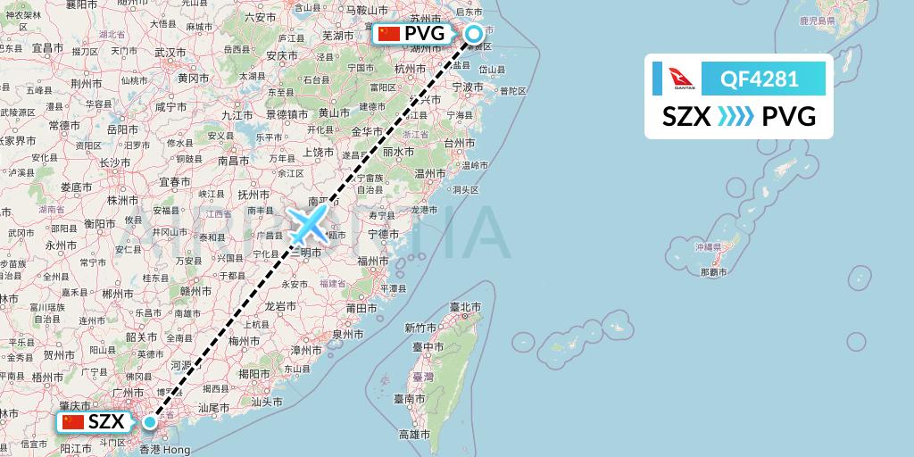 QF4281 Qantas Flight Map: Shenzhen to Shanghai
