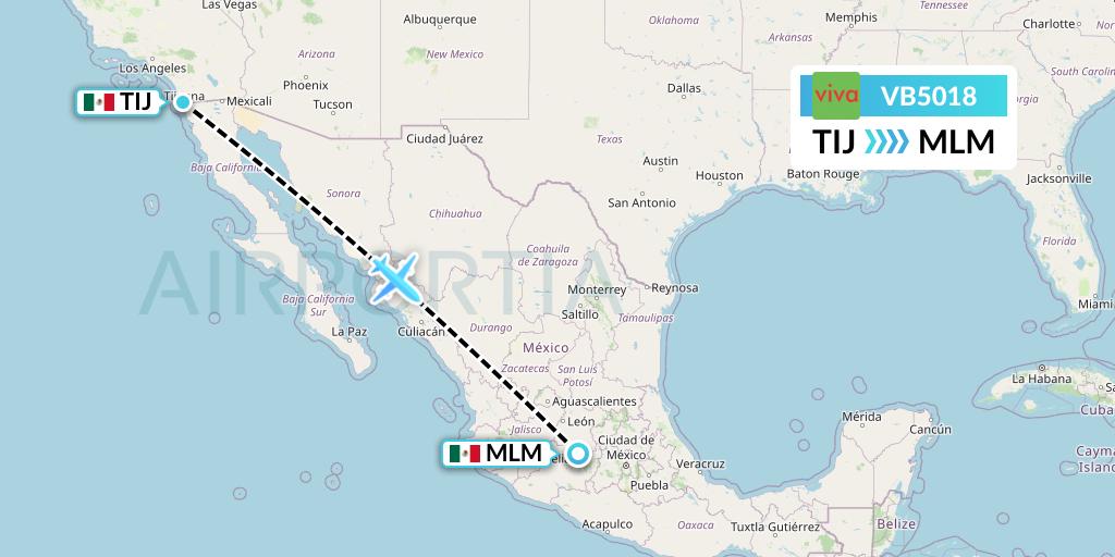 VB5018 VivaAerobus Flight Map: Tijuana to Morelia