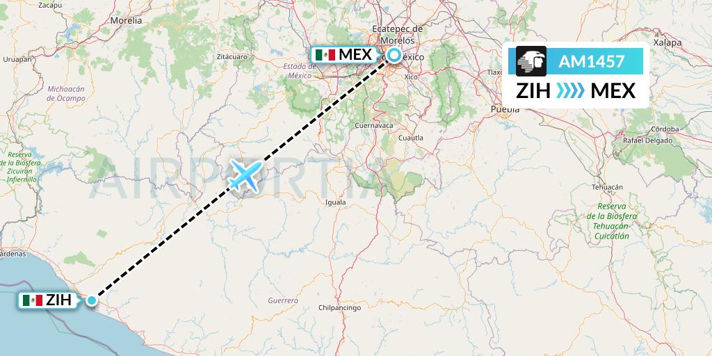 AM1457 Aeromexico Flight Map: Zihuatanejo to Mexico City