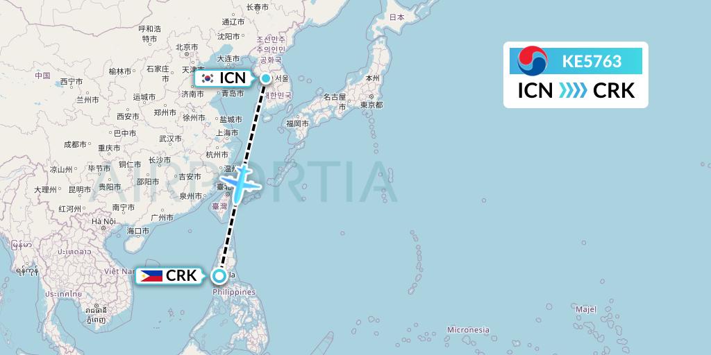 KE5763 Korean Air Flight Map: Seoul to Angeles City