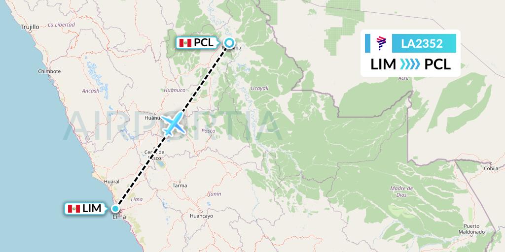 LA2352 LAN Airlines Flight Map: Lima to Pucallpa