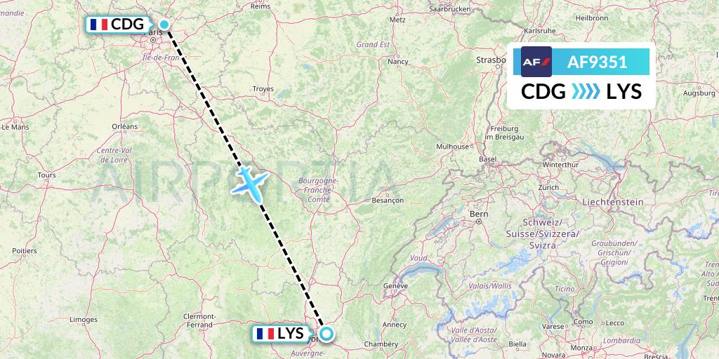 AF9351 Air France Flight Map: Paris to Lyon