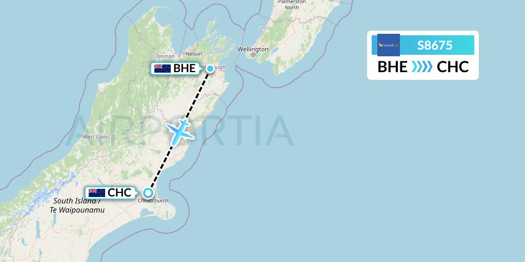 S8675 Soundsair Flight Map: Blenheim to Christchurch