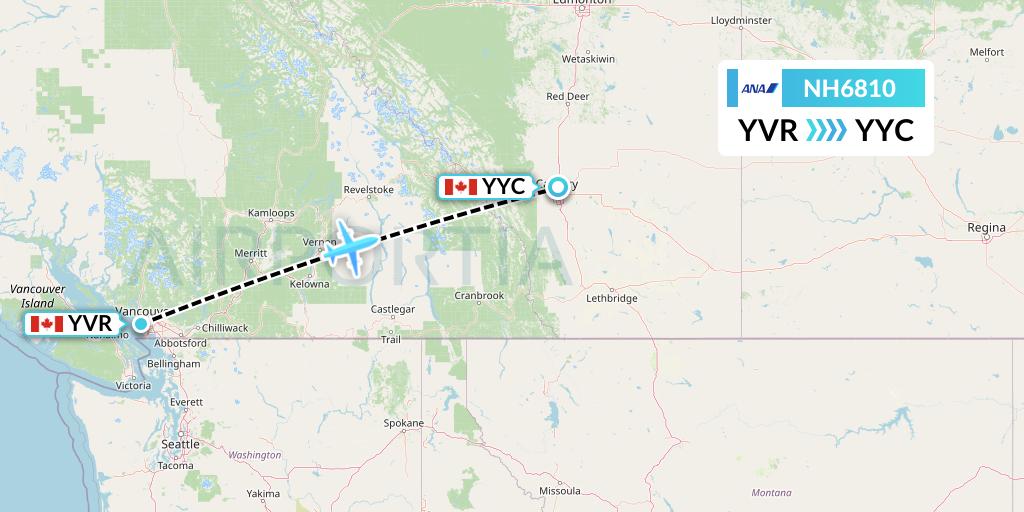 NH6810 All Nippon Airways Flight Map: Vancouver to Calgary