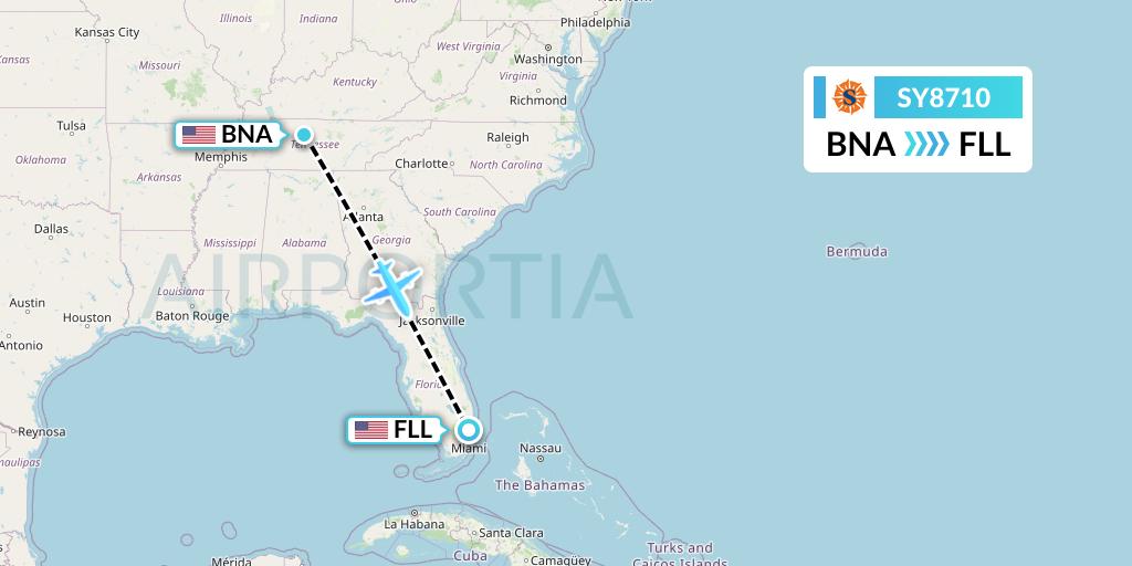 SY8710 Sun Country Airlines Flight Map: Nashville to Fort Lauderdale