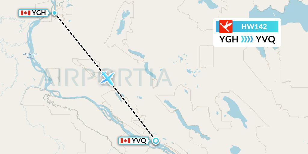 HW142 North-Wright Airways Flight Map: Fort Good Hope to Norman Wells