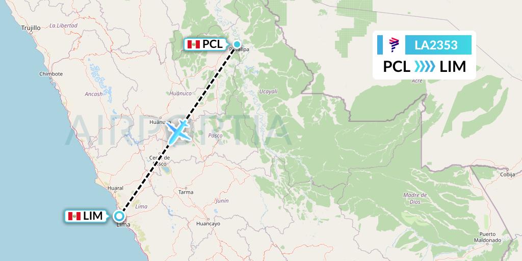 LA2353 LAN Airlines Flight Map: Pucallpa to Lima
