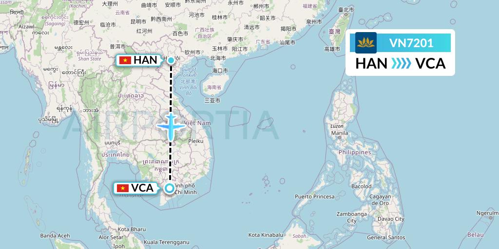 VN7201 Vietnam Airlines Flight Map: Hanoi to Can Tho