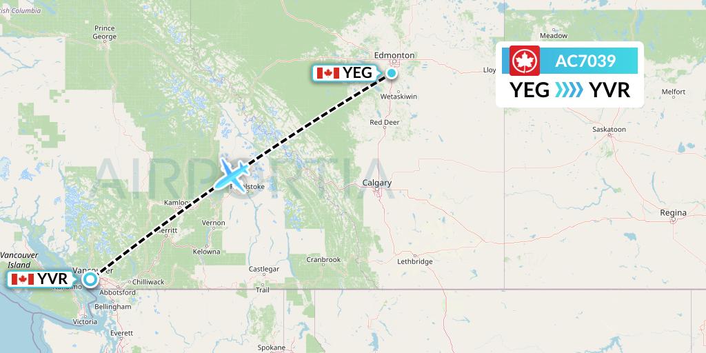 AC7039 Air Canada Flight Map: Edmonton to Vancouver