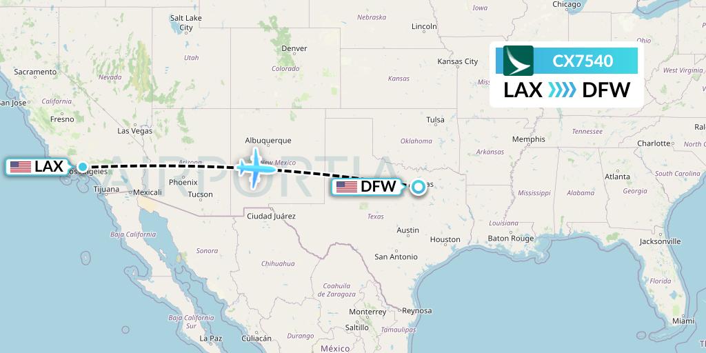 CX7540 Cathay Pacific Flight Map: Los Angeles to Dallas