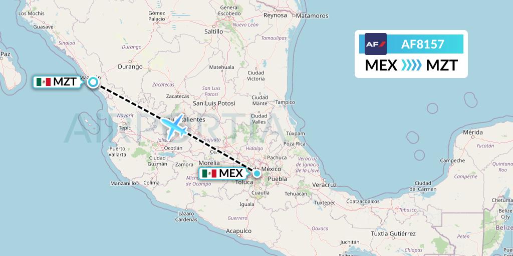 AF8157 Air France Flight Map: Mexico City to Mazatlan