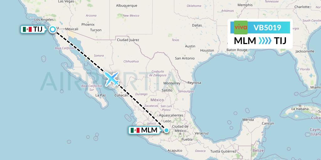 VB5019 VivaAerobus Flight Map: Morelia to Tijuana
