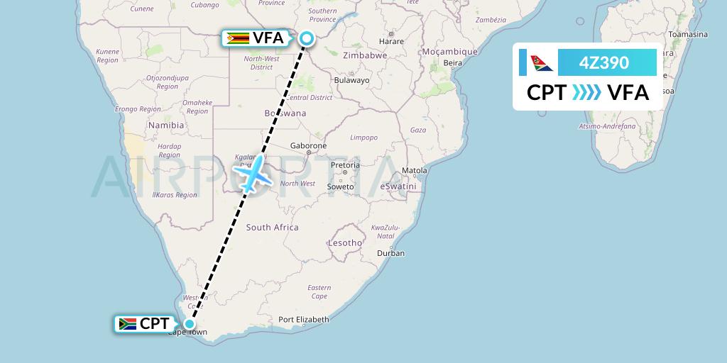 4Z390 Airlink Flight Map: Cape Town to Victoria Falls