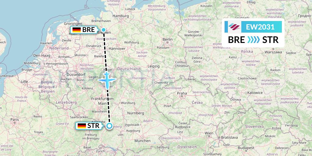 EW2031 Eurowings Flight Map: Bremen to Stuttgart