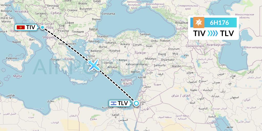 6H176 Israir Airlines Flight Map: Tivat to Tel Aviv