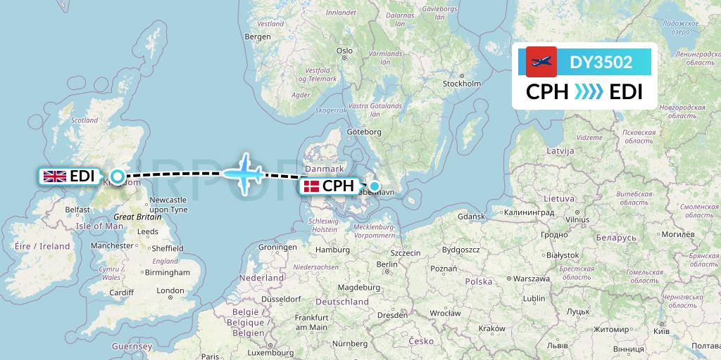 DY3502 Norwegian Flight Map: Copenhagen to Edinburgh