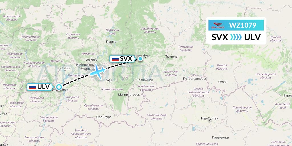 WZ1079 Red Wings Flight Map: Yekaterinburg to Ulyanovsk