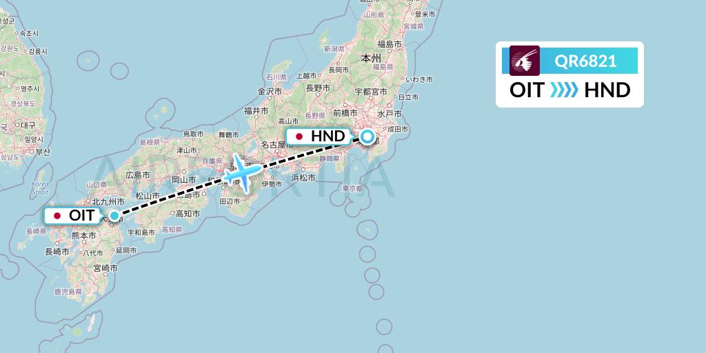 QR6821 Qatar Airways Flight Map: Oita to Tokyo
