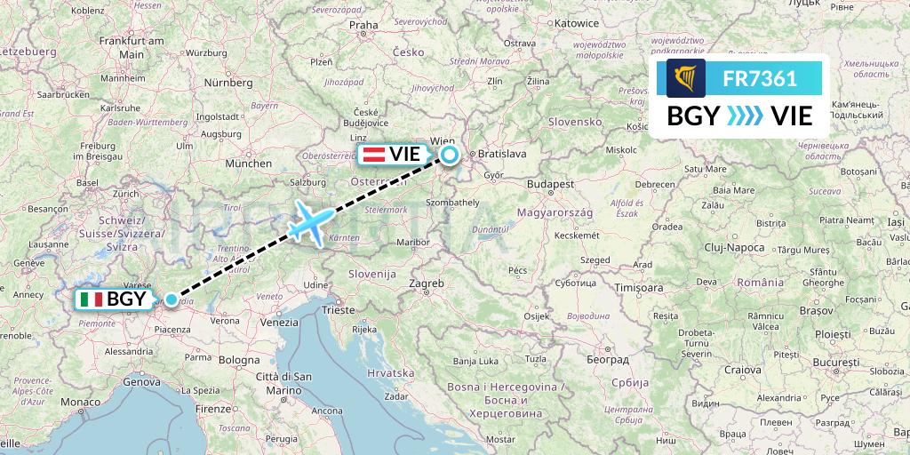 FR7361 Ryanair Flight Map: Milan to Vienna