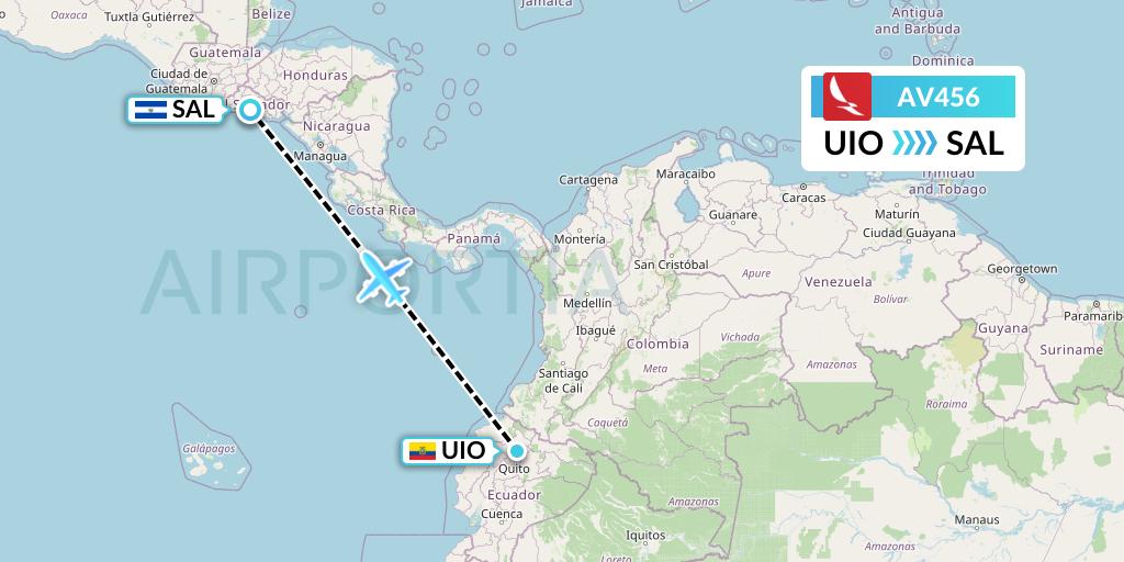 AV456 Avianca Flight Map: Quito to San Salvador