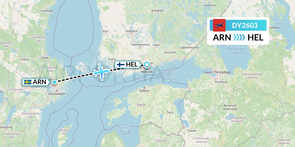 DY2603 Norwegian Flight Map: Stockholm to Helsinki