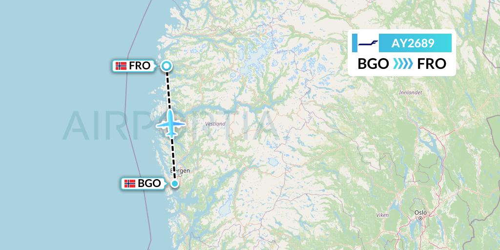 AY2689 Finnair Flight Map: Bergen to Floro