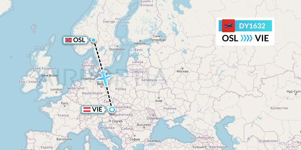 DY1632 Norwegian Flight Map: Oslo to Vienna