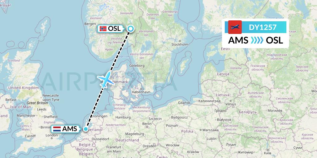 DY1257 Norwegian Flight Map: Amsterdam to Oslo