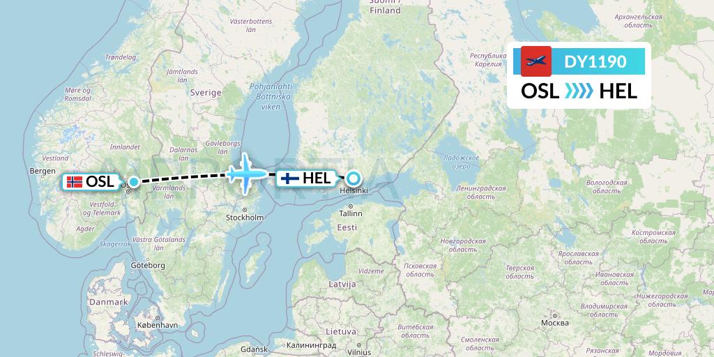 DY1190 Norwegian Flight Map: Oslo to Helsinki