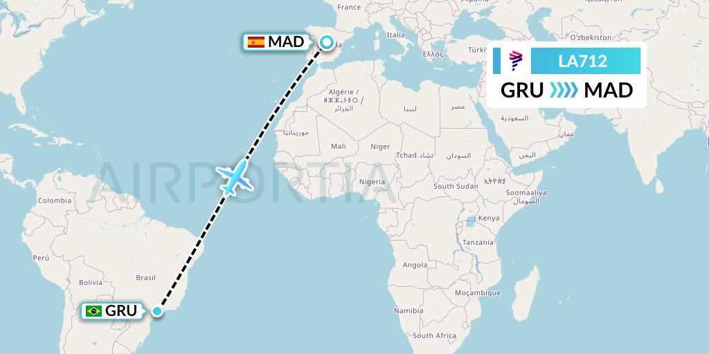 LA712 LAN Airlines Flight Map: Sao Paulo to Madrid