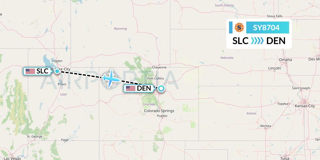 SY8704 Sun Country Airlines Flight Map: Salt Lake City to Denver