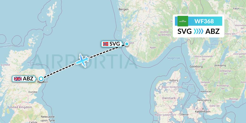 WF368 Wideroe Flight Map: Stavanger to Aberdeen