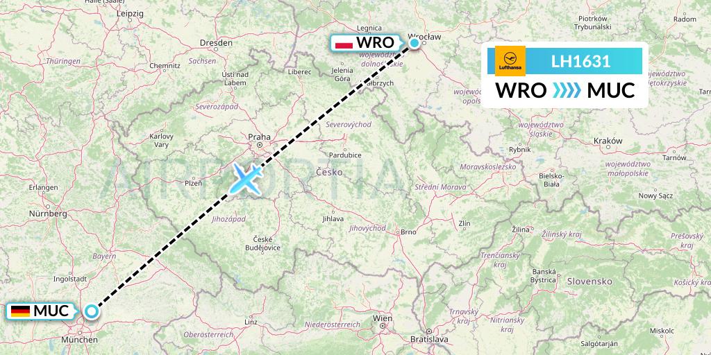 LH1631 Lufthansa Flight Map: Wroclaw to Munich