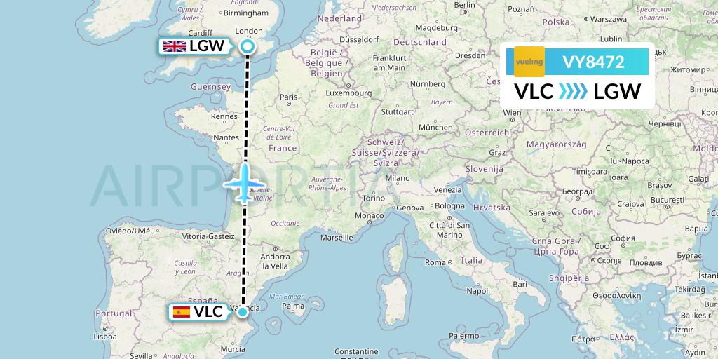 VY8472 Vueling Flight Map: Valencia to London