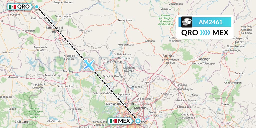 AM2461 Aeromexico Flight Map: Queretaro to Mexico City