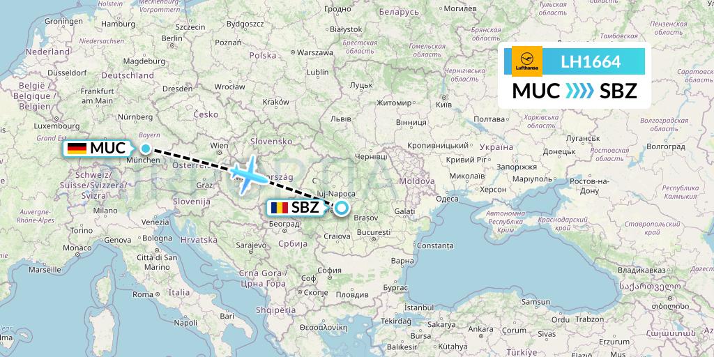 LH1664 Lufthansa Flight Map: Munich to Sibiu