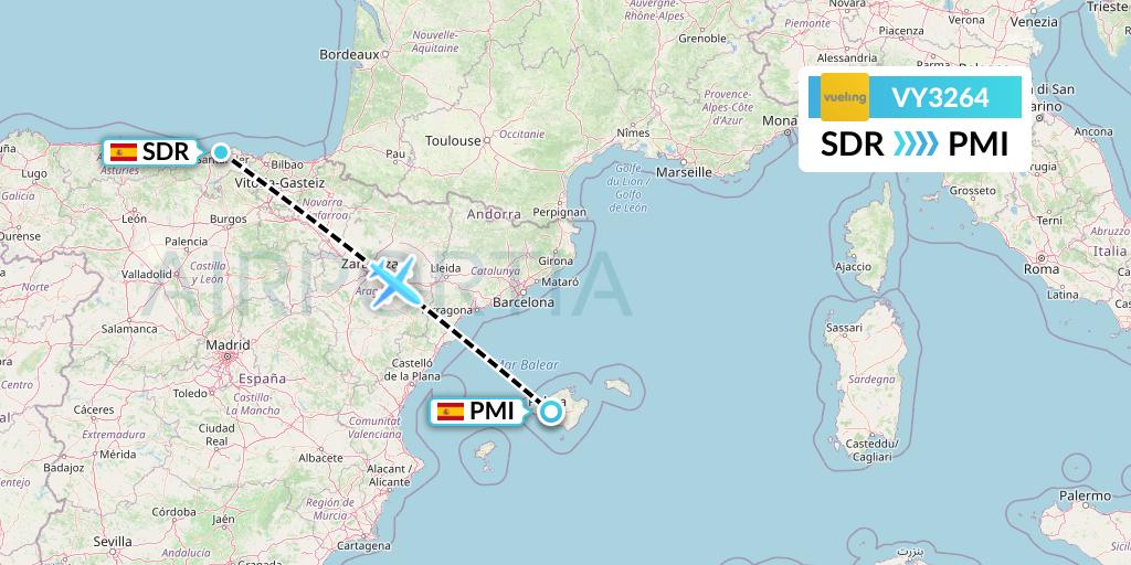 VY3264 Vueling Flight Map: Santander to Palma de Mallorca