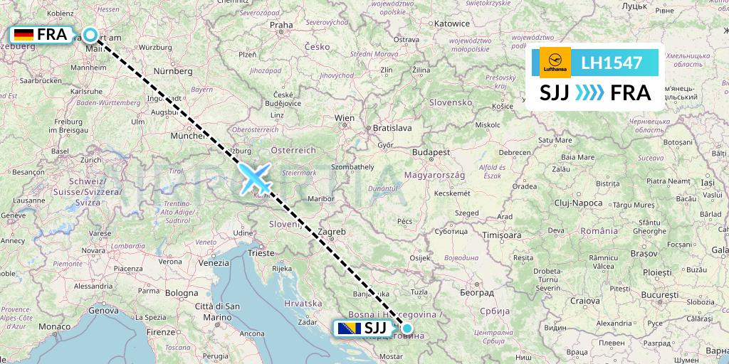 LH1547 Lufthansa Flight Map: Sarajevo to Frankfurt