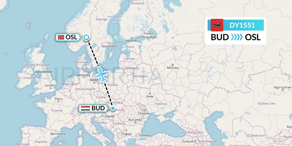 DY1551 Norwegian Flight Map: Budapest to Oslo