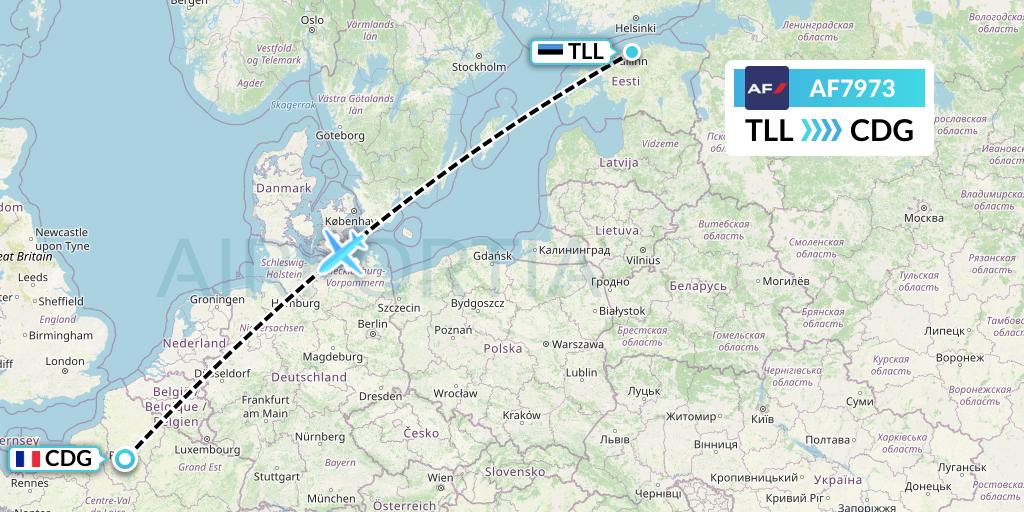AF7973 Air France Flight Map: Tallinn to Paris