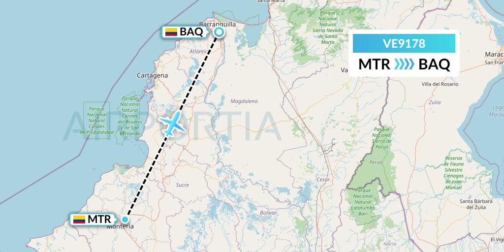 VE9178 Easyfly Flight Map: Monteria to Barranquilla