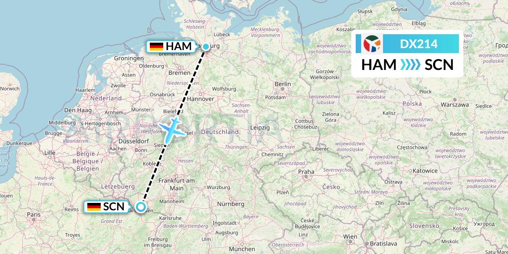 DX214 Danish Air Transport Flight Map: Hamburg to Saarbrucken